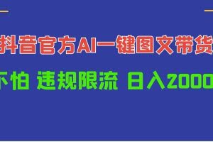 （10005期）日入1000+抖音官方AI工具，一键图文带货，不怕违规限流