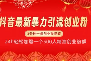 抖音最新暴力引流创业粉，24h轻松加爆一个500人精准创业粉群【揭秘】
