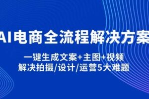 AI电商全流程解决方案,一键生成文案+主图+视频,解决拍摄/设计/运营5大难题