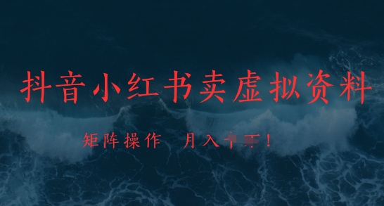 抖音小红书卖虚拟资料，市场需求一直存在，矩阵操作，月入1w+
