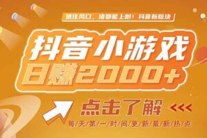 （15030期）2025最新风口项目，抖音小游戏，亲测单游戏2000+感兴趣点击了解
