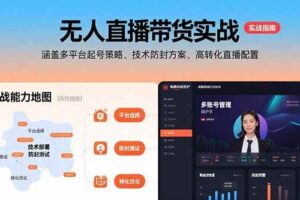 （15622期）无人直播带货实战，涵盖多平台起号策略、技术防封方案、高转化直播配置