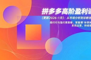 （17072期）拼多多高阶盈利课(更新2026-1月)：从市场分析到诊断优化、微付费与强付费策略，掌握系统运营