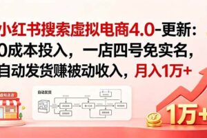 （18820期）小红书搜索虚拟电商4.0-更新：0成本投入，一店四号免实名，自动发货赚被动收入，月入1万+