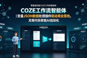 零基础吃透COZE工作流智能体｜变量JSON数据处理插件联动商业落地，无需代码掌握AI自动化