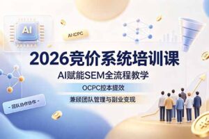 2026竞价系统培训课，AI赋能SEM全流程教学，OCPC控本提效，兼顾团队管理与副业变现