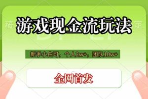 游戏现金流玩法，个人2w+，团队10w+，自己做老板