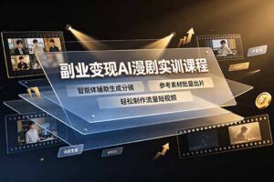 副业变现AI漫剧实训课程，智能体辅助生成分镜，参考素材批量出片，轻松制作流量短视频
