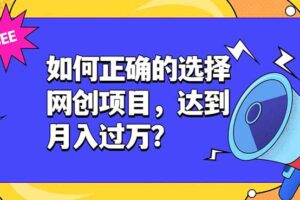 如何正确的选择网创项目，达到月入过万？，本课程教你正确选择项目。