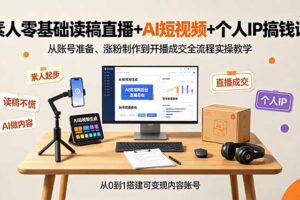 素人零基础读稿直播+AI短视频+个人IP搞钱课，从账号准备、涨粉制作到开播成交全流程实操教学