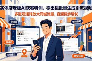 实体店老板AI获客特训，零出镜批量生成引流视频，多账号矩阵放大同城流量，客源稳步增长