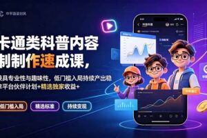 卡通类科普内容制作速成课，兼具专业性与趣味性，低门槛入局持续产出稳拿平台伙伴计划+精选独家收益
