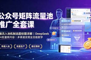 公众号矩阵流量池推广全套课，推流入池机制选题标题详解，DeepSeek AI批量做内容，多渠道变现全流程教学