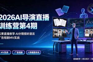 2026AI导演直播训练营第4期，实景直播教学AI分镜视听语言，广告短剧MV实战，解决人物画面崩坏痛点