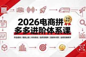 2026电商拼多多进阶体系课，开店避坑，链接上架，内功优化，自然流矩阵｜直通车付费｜全套实操教学