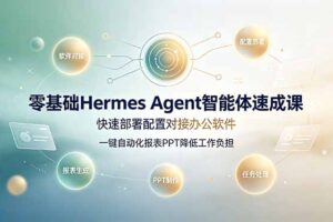 零基础Hermes Agent智能体速成课，快速部署配置对接办公软件；一键自动化报表PPT降低工作负担