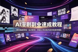 AI漫剧副业速成教程，取材编剧剪辑一站式教学；快速上手实现内容变现接单增收