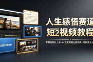 人生感悟赛道短视频教程，零基础轻松上手，AI文案剪辑全套实操可批量出片