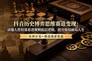 抖音历史博弈思维赛道变现：读懂人性权谋看透规则底层逻辑，提升格局破局人生，伙伴计划+精选独家收益