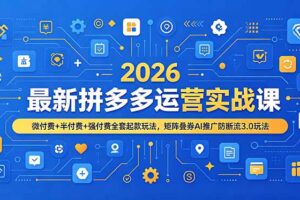 2026最新拼多多运营实战课，微付费+半付费+强付费全套起款玩法，矩阵叠券AI推广防断流3.0玩法