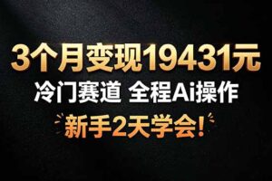 3个月变现19431元，冷门赛道 全程Ai操作，新手2天学会！