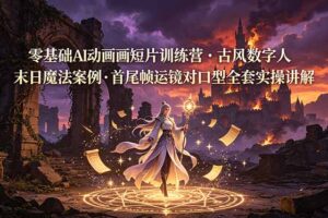零基础AI动画短片训练营，古风数字人末日魔法案例，首尾帧运镜对口型全套实操讲解
