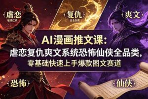 AI漫画推文课：虐恋复仇爽文系统恐怖仙侠全品类，零基础快速上手爆款图文赛道