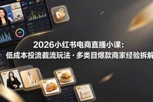 2026小红书电商直播小课，低成本投流截流玩法，多类目爆款商家经验完整拆解教学