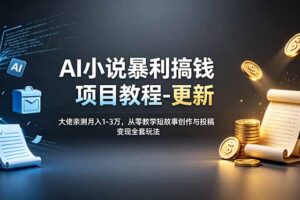 AI小说暴利搞钱项目教程-更新，大佬亲测月入1-3万，从零教学短故事创作与投稿变现全套玩法