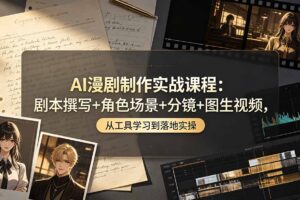 AI漫剧制作实战课程：剧本撰写+角色场景+分镜+图生视频，从工具学习到落地实操