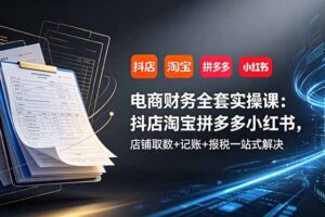 电商财务全套实操课：抖店淘宝拼多多小红书，店铺取数+记账+报税一站式解决