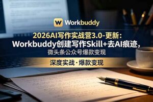 2026AI写作实战营3.0-更新：Workbuddy创建写作Skill+去AI痕迹，微头条公众号爆款变现