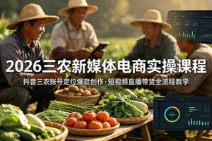 2026三农新媒体电商实操课程：抖音三农账号定位爆款创作，短视频直播带货全流程教学