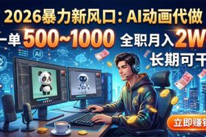 2026暴力新风口：AI动画代做，一单500~1000，全职月入2W+，长期可干