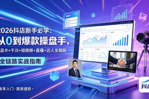 2026抖店新手必学：从0到爆款操盘手，商品卡+千川+短视频+直播+达人全链路