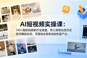 AI短视频实操课：140+爆款视频制作全覆盖，育儿宠物治愈历史武侠舞蹈运动，零基础也能批量产出