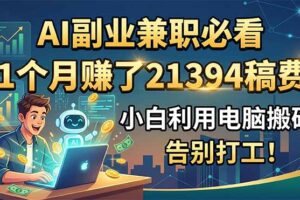 AI副业兼职必看，1个月赚了21394稿费，小白利用电脑搬砖，告别打工！