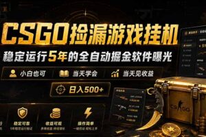 CSGO捡漏游戏挂机，稳定运行5年的全自动掘金软件曝光，小白也可当天学会，当天见收益，日入500+