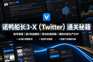 诺鸭船长3·X(Twitter)通关秘籍，涵盖账号搭建、蓝V权益解析、算法机制拆解及爆款内容生产SOP
