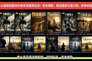 AI温情短剧创作者变现最新玩法：视频牛逼，条条爆款，精选独家分成计划，商单收徒