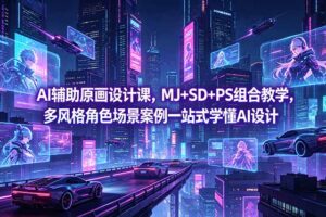 AI辅助原画设计课，MJ+SD+PS组合教学，多风格角色场景案例一站式学懂AI设计