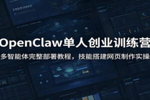 OpenClaw单人创业训练营：多智能体完整部署教程，技能搭建网页制作实操