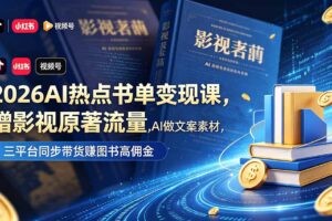 2026AI热点书单变现课，蹭影视原著流量，AI做文案素材，三平台同步带货赚图书高佣金