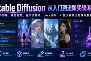 Stable Diffusion从入门到进阶实战课程｜软件部署、模型运用、提示词精修、Lora炼丹、AI图文视频全能落地教程