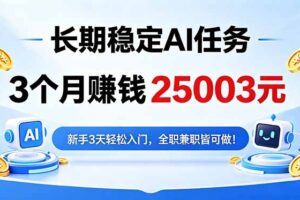 3个月收入25003元，长期稳定Ai任务，新手3天入门 全民可做！