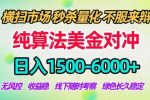 2026美金掘金新风口-纯算法对冲震撼上线！日入1500-6000+，长久合规稳健，轻松摆脱死工资，…