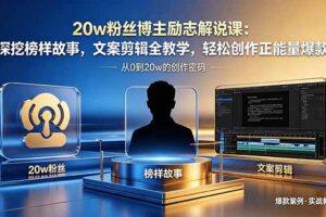 20w粉丝博主励志解说课：深挖榜样故事，文案剪辑全教学，轻松创作正能量爆款