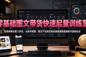 零基础图文带货快速起量训练营，完整拆解运营三步法，从账号搭建、图文产出到豆荚投放数据复盘整套可复制玩法