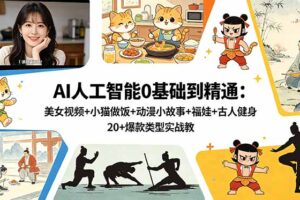 AI人工智能0基础到精通：美女视频+小猫做饭+动漫小故事+福娃+古人健身，20+爆款类型实战教学