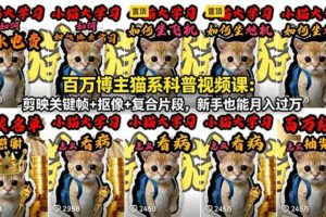 百万博主猫系科普视频课：剪映关键帧+抠像+复合片段，新手也能月入过万